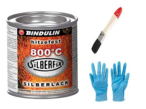 Silberfix 800°C 125 ml Dose Farbe: silber inkl.1 Pinsel zum Auftragen und Nitrilhandschuhe von E-Com24