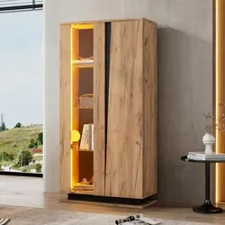 Merax LED-Vitrine mit Glasböden, 80x35x160 cm