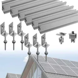 Solarmodul Halterung Set Blechdach Dach Befestigung Stockschraube Schiene für 2 Solarpaneele - Silber