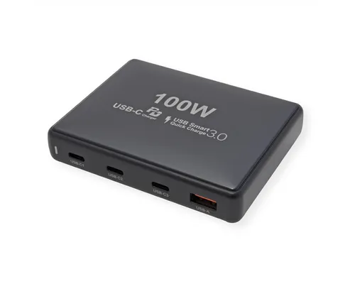 VALUE USB Charger, 4 Port (1x USB-A, 3x USB-C) - Handy Ladegeräte: Leistungsstarkes USB-Ladegerät mit 100W, ideal zum gleichzeitigen Laden von bis zu vier Geräten – perfekt für unterwegs!