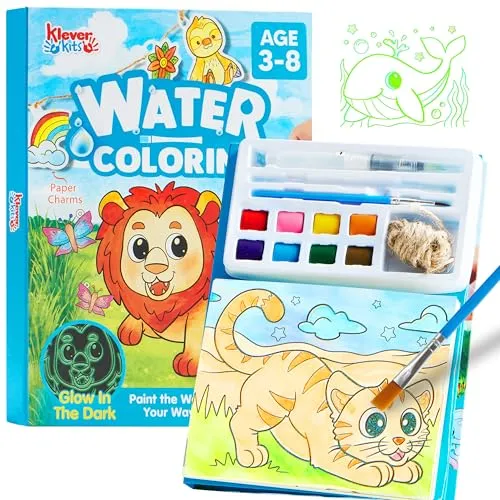 Klever Kits Malbuch mit Wasserfarben, Aquarell-Malsets für Kinder ab 3 Jahren, Malbücher für Kleinkinder, Bastelspielzeug, Geburtstagsgeschenk für Mädchen im Alter von 3, 4, 5, 6, 7 und 8 Jahren