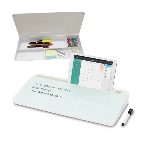 Schreibtisch Organizer Whiteboard - Praktisches Büro-Accessoire - Kompakter Schreibtisch-Organizer mit 5 Fächern, ideal für einen ordentlichen Arbeitsplatz. Maße: 40 cm Breite, 18 cm Länge, 5,5 cm Höhe. Hergestellt aus robustem Kunststoff, in ansprechendem Weiß.