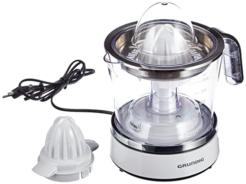 Grundig CJ 6840 Zitruspresse - Silber/Weiß - Entsafter mit 40 W Motor für schnelles Entsaften, inkl. 2 auswechselbarer Kegel für verschiedene Fruchtgrößen und praktischer Einschaltautomatik.