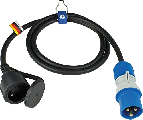as - Schwabe CEE-Adapterleitung Franzöischer Standard 1,5 m - Camping Adapter Frankreich - Verlängerung Typ E - NF-Kupplung - CEE-Stecker mit Spannungsanzeige 230V, 16A, 3-polig, IP44, 861408