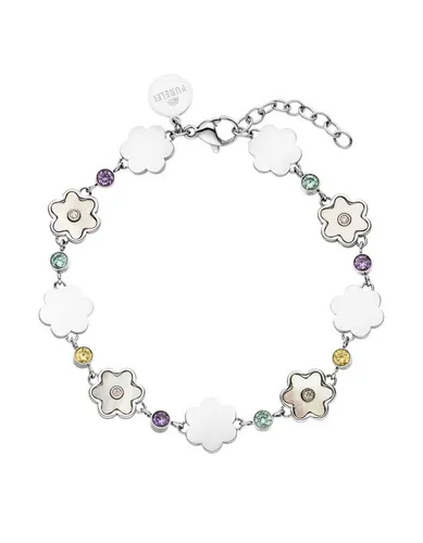 Purelei® Blüten-Armband mit bunten Zirkoniasteinen - Armbänder für Damen, wasserfest aus Edelstahl, verstellbar von 16-19 cm, ideal für glamouröse Outfits und täglichen Tragekomfort.