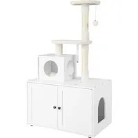 COSTWAY Kratzbaum mit Katzenschrank - All-in-One Katzenhaus - Kratzbäume: Kombiniert Kratzbaum und Katzentoilettenschrank für mehr Privatsphäre und Spaß. Stabil mit Kippsicherung, ideal für aktive Katzen.