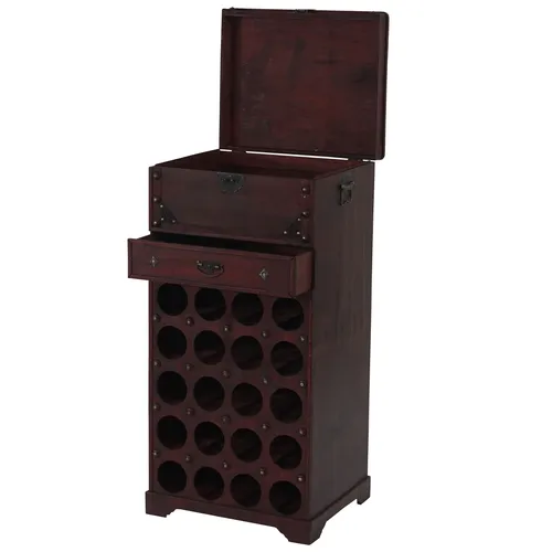 Weinregal Calvados - Kolonialstil für 20 Flaschen - Hochwertiges Holzregal im Kolonialstil, stabil und mit integrierter Schublade für Zubehör. Ideal zur stilvollen Präsentation Ihrer Weinsammlung.