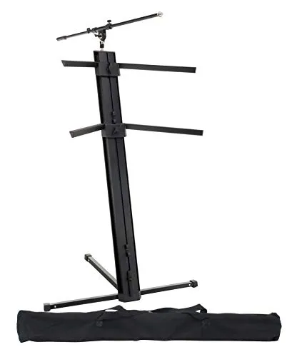Classic Cantabile Keyboardständer KS-100 Schwarz - Zubehör für Tasteninstrumente, stabiler zweifach Keyboardständer mit Mikrostativ und Tragetasche für optimale Mobilität und Komfort.