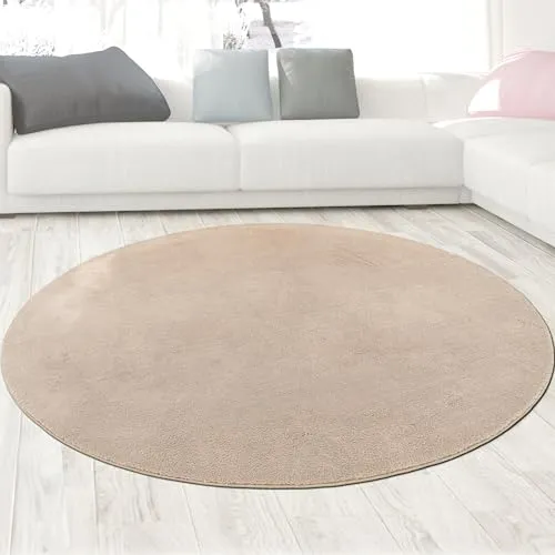 CARPETIA Teppich Wohnzimmer Esszimmer Flur wärmender Naturton zeitlos weich pflegeleicht klassisch hochwertig kompatibel mit Bodenerwärmung wohnlich designstark vielseitig beige 200 cm Rund