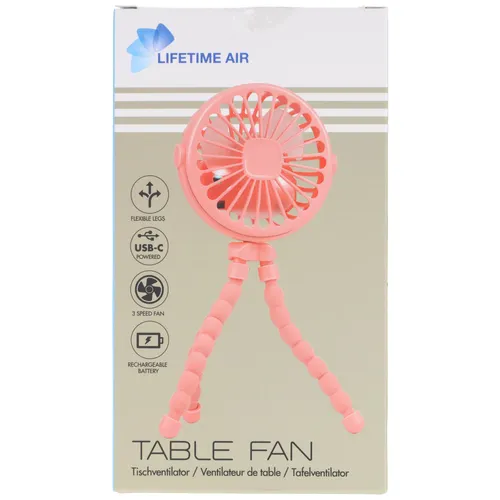 AccuCell Lifetime Air Tischventilator – USB-C Mini-Ventilator mit flexiblem Stativ, Pink