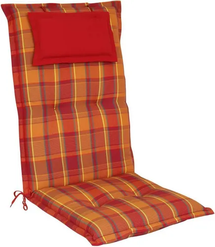elGiga Hochlehner-Auflage Classic Rot Orange kariert 120 x 50 x 8 cm - Gartenmöbelauflagen mit abnehmbarem Kopfpolster und 7 cm dickem Schaumstoffkern für höchsten Komfort. Ideal für Stühle mit hoher Rückenlehne, gefertigt unter höchsten europäischen Standards.