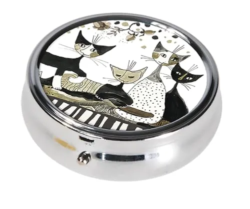 Wachtmeister Rosina Pillendose rund aus Metall Dose für Tabletten Cats Sepia