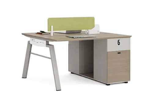 Designer Bürotisch für 2 Personen – Moderner Arbeitstisch mit Stauraum - Geräumiger Bürotisch für 2 Personen, ideal für das Arbeitszimmer. Mit 2 Schubladen und Regalen für optimalen Stauraum. Maße: 120 x 120 x 75 cm, stilvolles Grauholz-Design.