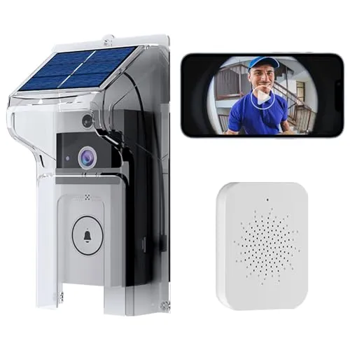 OBEST Türklingel mit Kamera Kabellos - Video-Türklingel mit Solaraufladung, Infrarot-Nachtsicht und einfacher Installation ohne Wandbeschädigung. Ideal für Sicherheit und Komfort im Außenbereich.