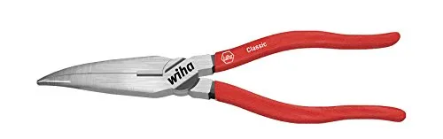 Wiha Flachrundzange Classic 26723 – Gebogene Form, 160 mm - Flachrundzangen für präzises Greifen und Schneiden, extra lange Schneide und induktiv gehärtet auf 64 HRC für hohe Langlebigkeit.