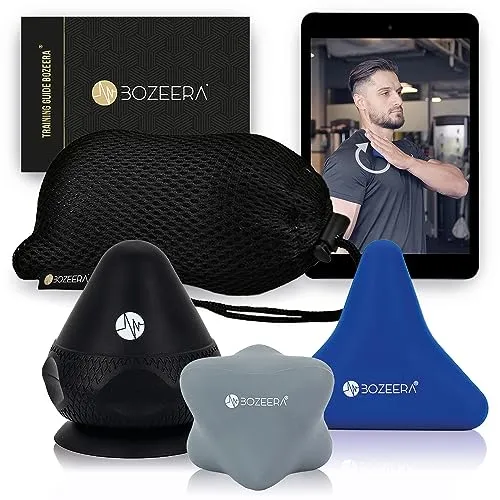 BOZEERA | Triggerpunkt Drücker Set | Triggerdinger mit Saugnapf | für Muskelschmerzen & Verspannungen| 3x Triggerpunkt Massagegerät |Schmerzfrei Drücker Set Inkl. Video-Anleitung, Booklet & Tasche