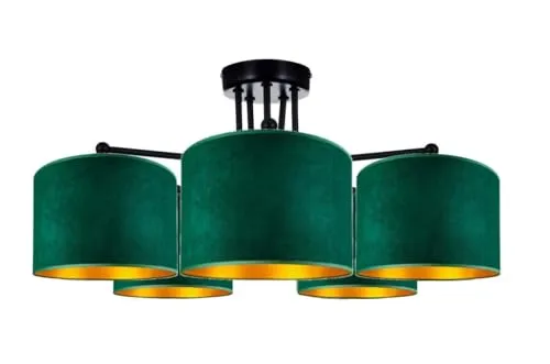 Home Deco Deckenlampe Grün - 5-flammige Vintage Leuchte - Deckenleuchte aus Velours, ideal für Wohnzimmer, Schlafzimmer oder Esszimmer. Dimmbar und kompatibel mit E27 Leuchtmitteln für individuelle Lichtgestaltung.