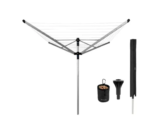 Brabantia Wäschespinne Lift-O-Matic Advance 60m - Wäscheständer mit Kunststoff-Bodenhülse, platzsparend und wetterfest für effizientes Trocknen im Freien.