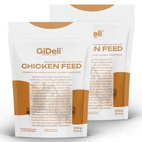 GiDeli Hühnerfutter kg - 2 x 1kg Legemehl Alleinfutter für Hühner - Geflügelkörnerfutter Für optimale Legeleistung & Eibildung - Beste Akzeptanz & besonders nährstoffreich - ohne Gentechnik
