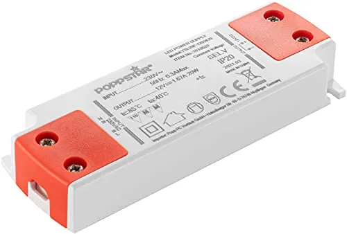 Poppstar Slim LED Trafo 12 V (für 0,2 bis 20 Watt LEDs) Ultra flacher LED-Transformator 230V AC / 12V DC 1,66A