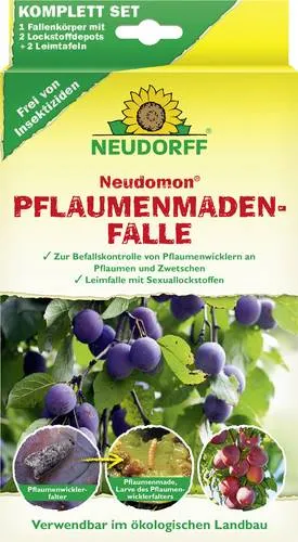 Neudorff Neudomon PflaumenmadenFalle – Nachfüllbare Falle mit Speziallockstoff gegen Pflaumenwickler schützt Pflaumen & Zwetschen vor Madenbefall, 1 Set