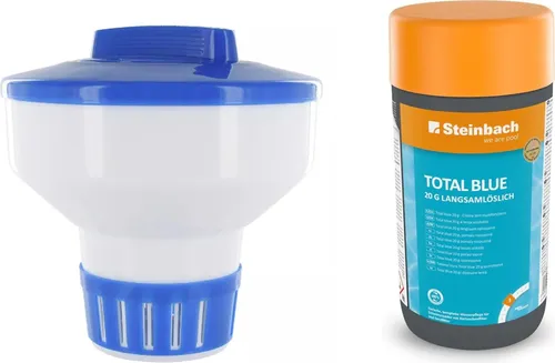 Steinbach Dosierschwimmer Starter Kit inkl. Total Blue - 18 cm Ø - Sonstiges Poolzubehör, effektive Poolpflege mit langsamlöslichen 20 g Tabletten für kristallklares Wasser und optimalen Schutz vor Algen.