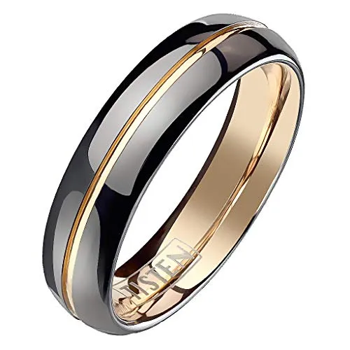 Mianova Band Ring Titan Wolfram Schwarz Rosegold IP - Ringe in Bijouterie, hochwertiger Trauring aus Wolfram und Titanlegierung, ideal für Verlobung und Hochzeit, symbolisiert Zusammengehörigkeit.