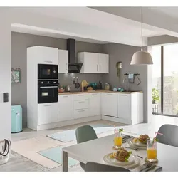Küchenblock mit E-Geräten CORNWALL II - weiß - Küchenzeile mit integriertem Ecke-Backofen, Geschirrspüler und Mikrowelle, ideal für platzsparende Küchenlösungen.