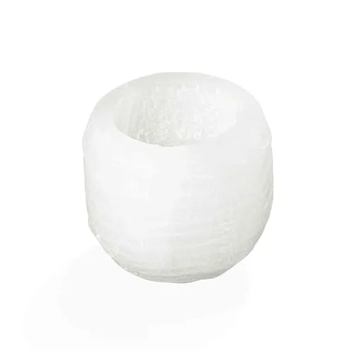NKlaus Selenit Teelichthalter 6 cm – Handgefertigter runder Kerzenhalter aus Naturstein, ideal für Meditation, Yoga & Dekoration, sanftes Licht