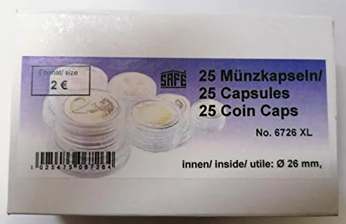 SAFE 25 Münzkapseln CAPS 26 - Ideal für 2 Euro Münzen - Coincaps - Münzenkapseln