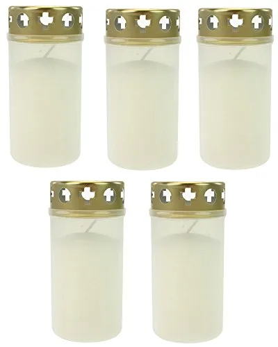 Beste Choice Grablicht Brenner Nr. 3 Weiss mit Deckel | Grabkerzen | Friedhofskerzen | Grablichtkerze | Trauerlicht | Gedenkkerze | Grabdekoration | Grabdeko (5er Pack)
