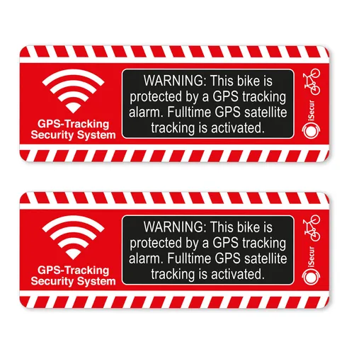 2er Set Fahrrad-Alarm-Aufkleber GPS Alarm Tracking System I 8 x 3 cm I  Rot