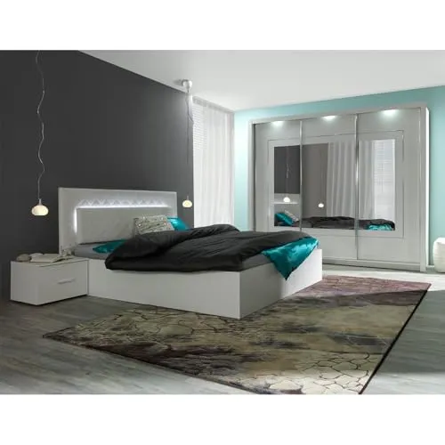 Lomadox Schlafzimmer Set 4-teilig in Weiß Hochglanz mit Bett 180x200cm