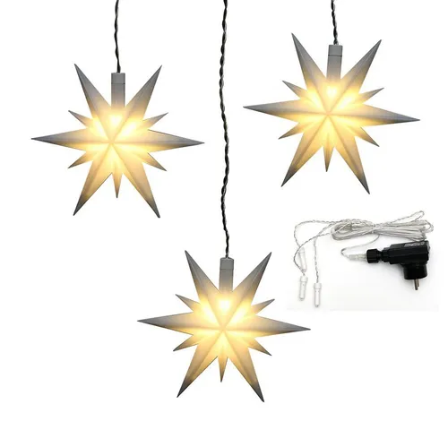 Dekohelden24 3er Set Flache Weihnachtssterne - Weihnachtlicher Zierschmuck, wetterfest mit LED Beleuchtung für Innen und Außen, ideal zur stimmungsvollen Dekoration in der Adventszeit.