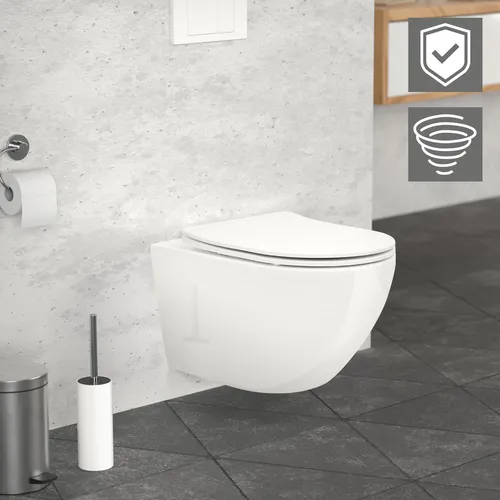 LuxeBath Spülrandloses Wand WC, Weiß, 53,5 cm - Sanitäranlagen & Zubehör – Modernes Design mit Nano-Beschichtung für maximale Hygiene, kraftvolle Tornadospülung und platzsparende Bauweise für Ihr Badezimmer.
