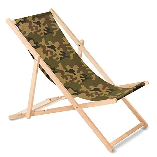 Green Blue Klappbarer Liegestuhl aus Buchenholz (Camo grün) - Liegen - Hochwertige Sonnenliege mit dreistufiger Rücklehnenverstellung, ideal für Garten, Strand oder Terrasse. Stabil und leicht zusammenklappbar, mit bis zu 110kg Tragkraft.