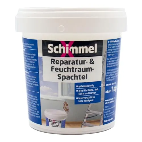SchimmelX Reparatur- & Feuchtraum-Spachtel 1 Kg - Eisenwaren Spachtelmasse, ideal für feuchte Räume und zur effektiven Schimmelbekämpfung.