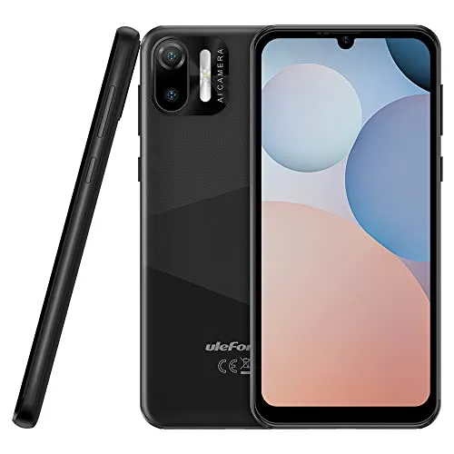 Ulefone Android 12 Smartphone ohne Vertrag, Note 6T, 3GB + 64GB, 8,5mm Ultra Dünn 4G DUAL-SIM-Handy, 6,1'' HD+ Bildschirm, 3-Karten Slot Design, 13MP+5MP Kamera, Gesichts Entsperrung GPS Schwarz