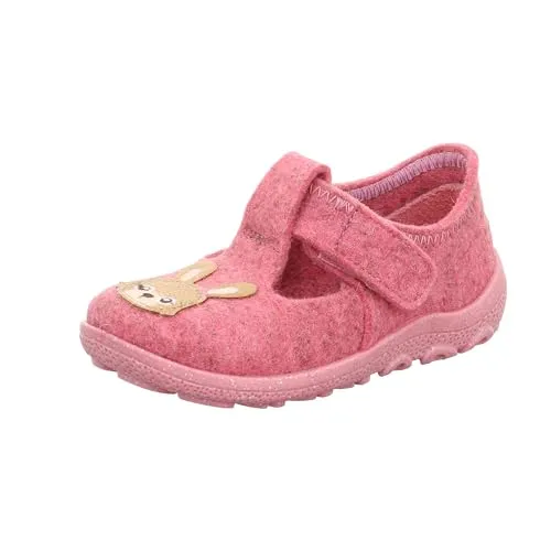 Superfit Baby Mädchen HAPPY Hausschuhe, ROSA 5500 - Hausschuhe für Mädchen aus kuscheligem Wollfilz mit wärmender Schurwolle und liebevoller Tierkopf-Applikation, ideal für ein bequemes Tragegefühl und einfaches An- und Ausziehen.