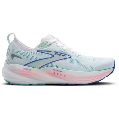 BROOKS Damen Glycerin 22 Sneaker - Bequeme Laufschuhe in Weiß/Limpet Shell/Amparo Blau, 37.5 EU - Laufschuhe mit DNA Tuned-Schaum für Stoßschutz und exzellente Passform. Ideal für Läuferinnen, die Komfort und Leistung schätzen.