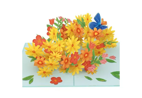 papercrush Geburtstagskarte Bunte Gänseblümchen mit Schmetterling Pop-Up Karte