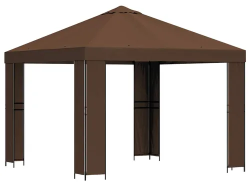 vidaXL Pavillon 3 x 3 m Braun – Wetterfest und Stilvoll - Dieser elegante Pavillon aus hochwertigem Polyester und Stahl bietet optimalen Sonnenschutz für Garten und Terrasse. Ideal für gesellige Sommerabende und vielseitig einsetzbar.