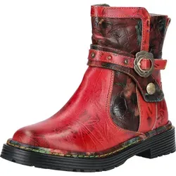 Laura Vita Stiefelette Leder/Textil, farbenfrohes Design - Wanderschuhe mit einzigartigem floralen Design und antikgoldener Blüten-Schnalle, ideal für modische Akzente in Herbst und Winter.