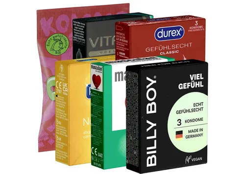 Kondomotheke Kondome Comfort & Shape SIXPACK Spar-Set, 18 St., bequeme Kondome, Probierset, Testset, komfortable Kondome mit anatomischer Passform