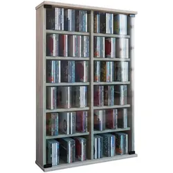 VCM CD-Regal Roma - 12 Fächer mit Glastüren - Bücherregal in Sonoma Eiche, schützt Ihre CDs, DVDs und Videos vor Staub. Mit 10 höhenverstellbaren Fachböden für individuelle Anpassung.