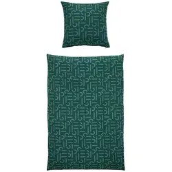 Esprit Wendebettwäsche E-Scatter Big, Dunkelgrün, Grün, Textil, Schriftzug, 135x200 cm, Oeko-Tex® Standard 100, weiche und anschmiegsame Oberfläche, samtiger Griff, angenehm wärmend, hautfreundlich, Schlaftextilien, Bettwäsche, Bettwäsche, Wendebettwäsche