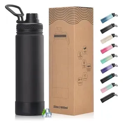 Isolierte Edelstahl Trinkflasche 650 ml – Schwarz, Auslaufsicher