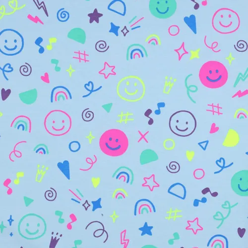 Neon Doodle Light Blue JERSEY Baumwolljersey Kinderstoff Meterware Kinder JB051
