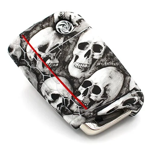 Schlüssel Hülle VB für 3 Tasten Auto Schlüssel Silikon Cover - Finest-Folia Schlüsselhülle Etui Schutzhülle (Totenkopf Schwarz Weiß)