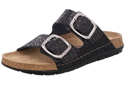 Rohde Damen Pantolette Leder Schnalle Muster schimmernd Rodigo-D 5857, Größe:38 EU, Farbe:Schwarz